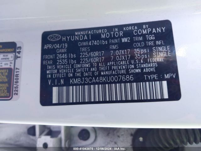 Photo 8 VIN: KM8J3CA48KU007686 - HYUNDAI TUCSON 