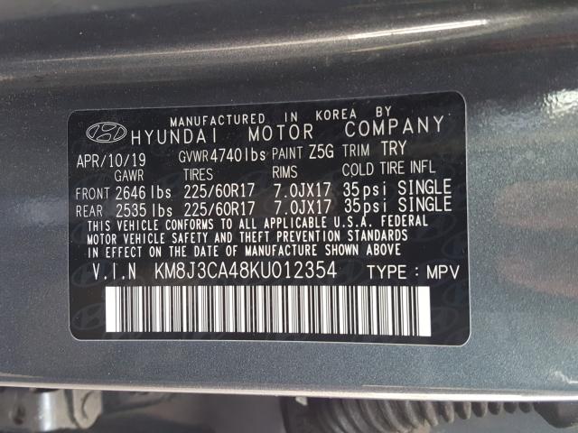 Photo 9 VIN: KM8J3CA48KU012354 - HYUNDAI TUCSON LIM 