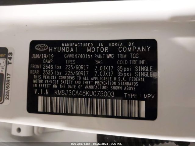 Photo 8 VIN: KM8J3CA48KU075003 - HYUNDAI TUCSON 