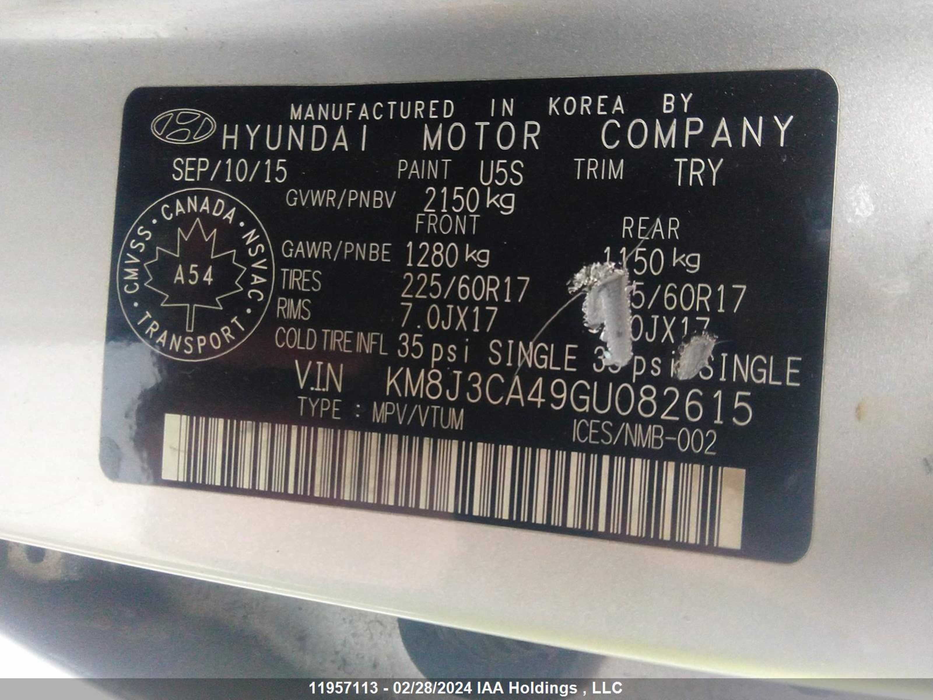 Photo 8 VIN: KM8J3CA49GU082615 - HYUNDAI TUCSON 