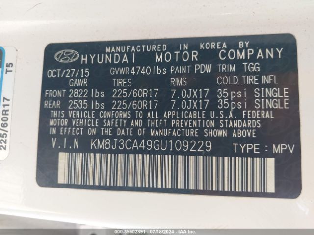 Photo 8 VIN: KM8J3CA49GU109229 - HYUNDAI TUCSON 