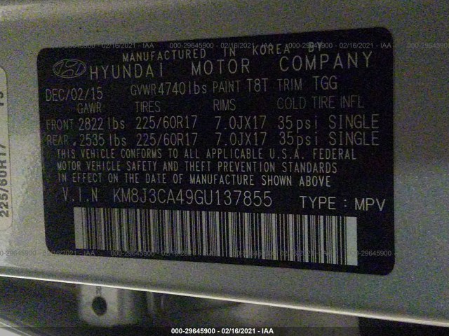 Photo 8 VIN: KM8J3CA49GU137855 - HYUNDAI TUCSON 