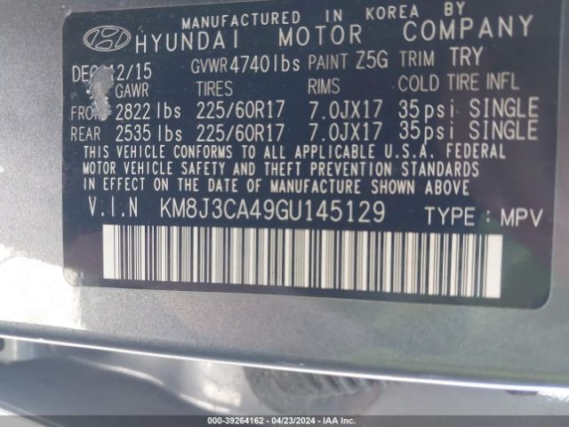 Photo 8 VIN: KM8J3CA49GU145129 - HYUNDAI TUCSON 