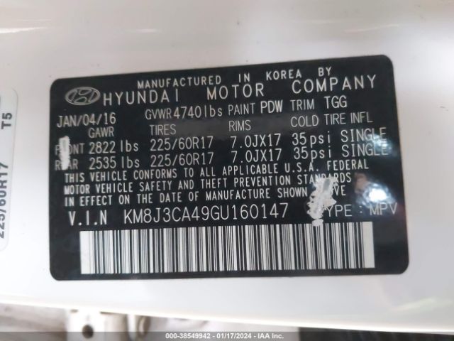 Photo 8 VIN: KM8J3CA49GU160147 - HYUNDAI TUCSON LIM 