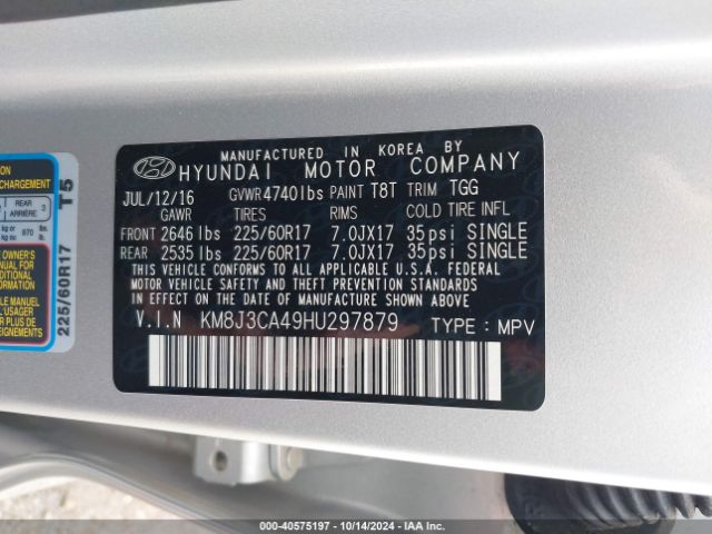 Photo 8 VIN: KM8J3CA49HU297879 - HYUNDAI TUCSON 