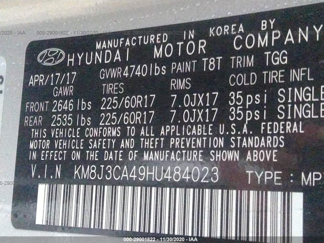 Photo 8 VIN: KM8J3CA49HU484023 - HYUNDAI TUCSON 