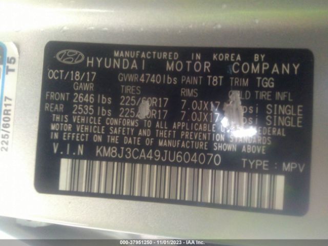 Photo 8 VIN: KM8J3CA49JU604070 - HYUNDAI TUCSON 