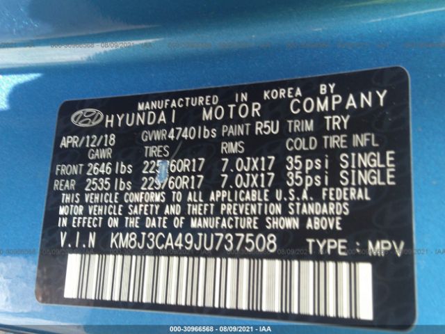 Photo 8 VIN: KM8J3CA49JU737508 - HYUNDAI TUCSON 