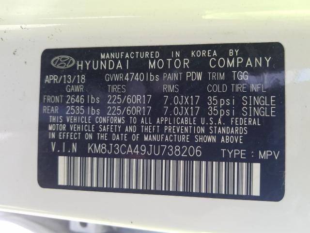 Photo 9 VIN: KM8J3CA49JU738206 - HYUNDAI TUCSON 