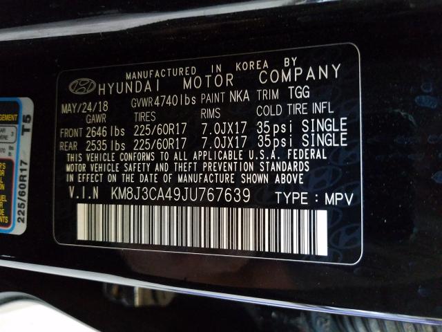 Photo 9 VIN: KM8J3CA49JU767639 - HYUNDAI TUCSON SEL 