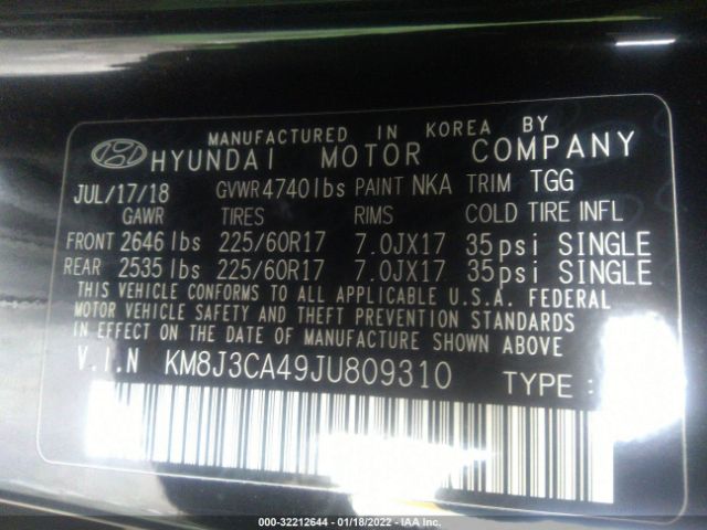 Photo 8 VIN: KM8J3CA49JU809310 - HYUNDAI TUCSON 