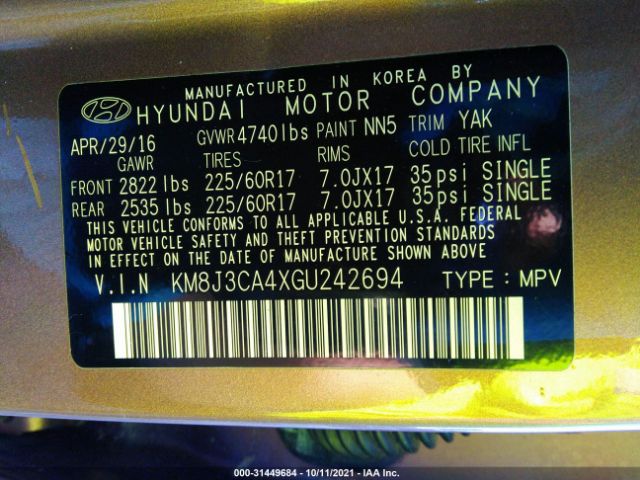 Photo 8 VIN: KM8J3CA4XGU242694 - HYUNDAI TUCSON 