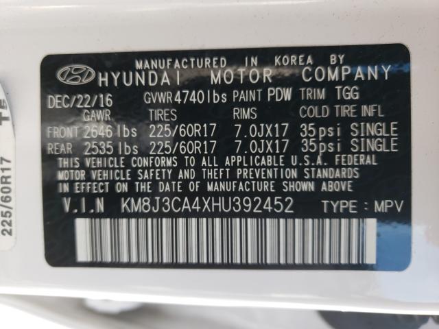 Photo 9 VIN: KM8J3CA4XHU392452 - HYUNDAI TUCSON LIM 