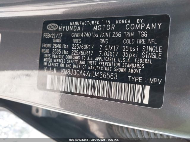 Photo 8 VIN: KM8J3CA4XHU436563 - HYUNDAI TUCSON 