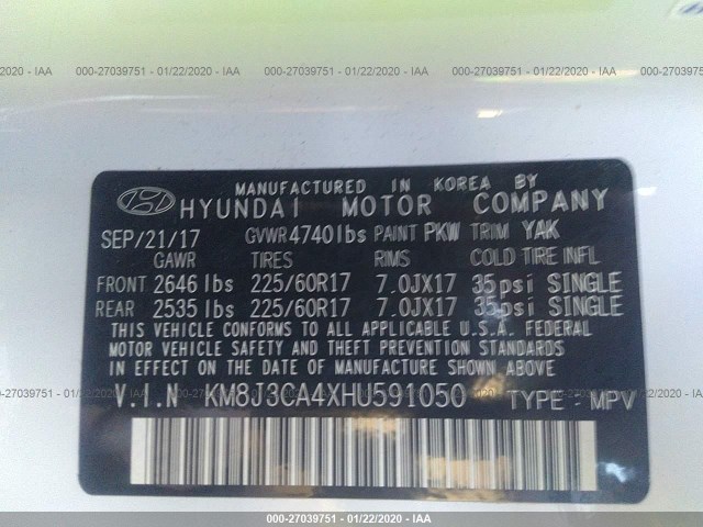 Photo 8 VIN: KM8J3CA4XHU591050 - HYUNDAI TUCSON 