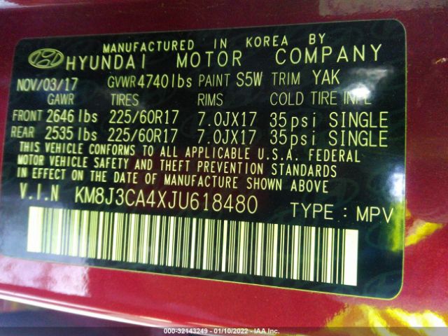 Photo 8 VIN: KM8J3CA4XJU618480 - HYUNDAI TUCSON 