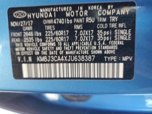 Photo 11 VIN: KM8J3CA4XJU638387 - HYUNDAI TUCSON SEL 