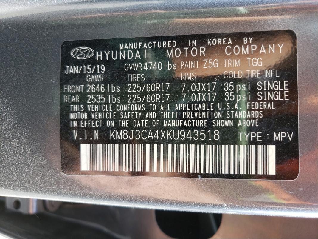 Photo 9 VIN: KM8J3CA4XKU943518 - HYUNDAI TUCSON LIM 