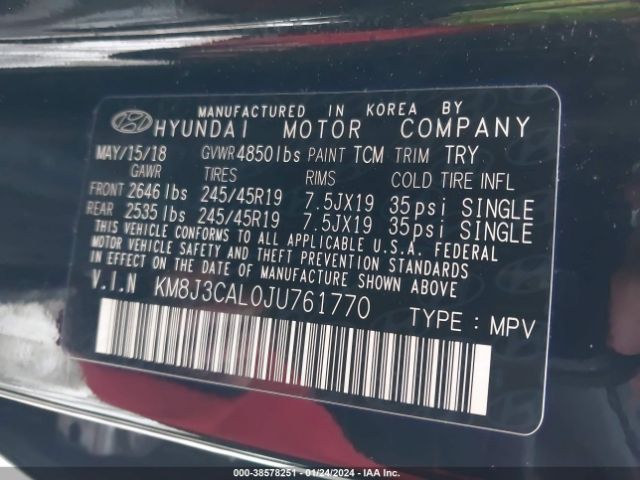 Photo 8 VIN: KM8J3CAL0JU761770 - HYUNDAI TUCSON 