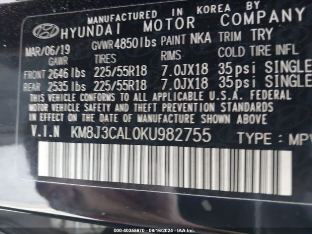 Photo 8 VIN: KM8J3CAL0KU982755 - HYUNDAI TUCSON 