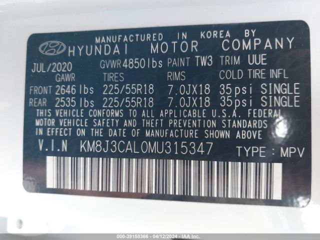 Photo 8 VIN: KM8J3CAL0MU315347 - HYUNDAI TUCSON 