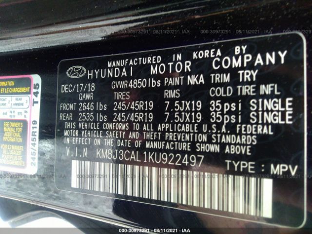 Photo 8 VIN: KM8J3CAL1KU922497 - HYUNDAI TUCSON 