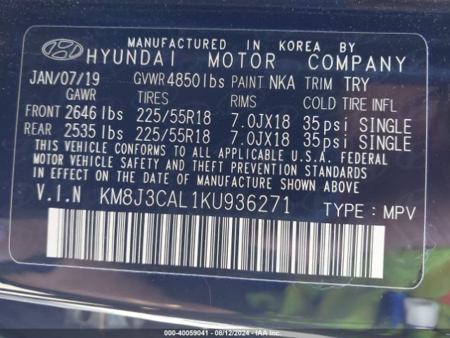 Photo 8 VIN: KM8J3CAL1KU936271 - HYUNDAI TUCSON 