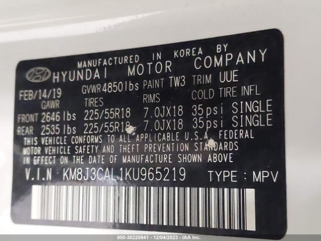 Photo 8 VIN: KM8J3CAL1KU965219 - HYUNDAI TUCSON 