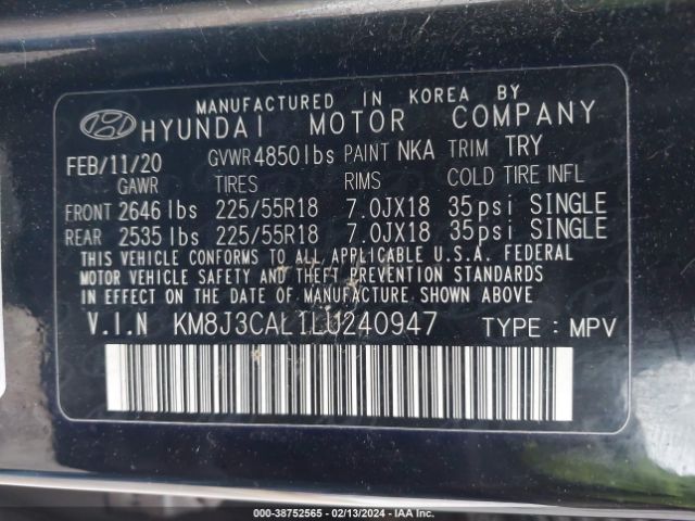 Photo 8 VIN: KM8J3CAL1LU240947 - HYUNDAI TUCSON 