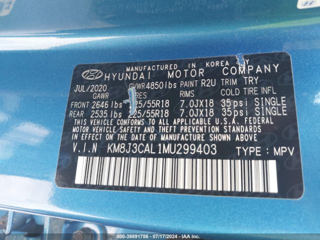 Photo 8 VIN: KM8J3CAL1MU299403 - HYUNDAI TUCSON 