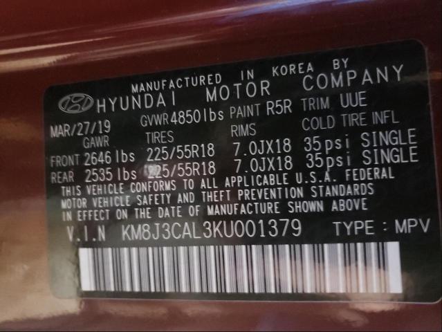 Photo 9 VIN: KM8J3CAL3KU001379 - HYUNDAI TUCSON LIM 