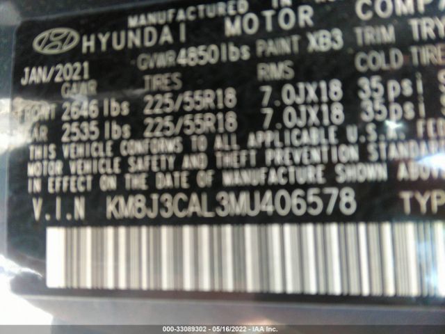 Photo 8 VIN: KM8J3CAL3MU406578 - HYUNDAI TUCSON 