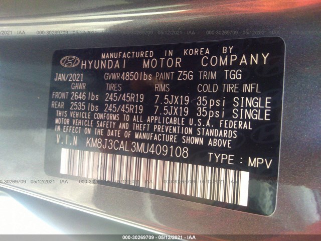 Photo 8 VIN: KM8J3CAL3MU409108 - HYUNDAI TUCSON 