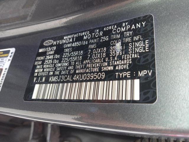 Photo 9 VIN: KM8J3CAL4KU039509 - HYUNDAI TUCSON LIM 