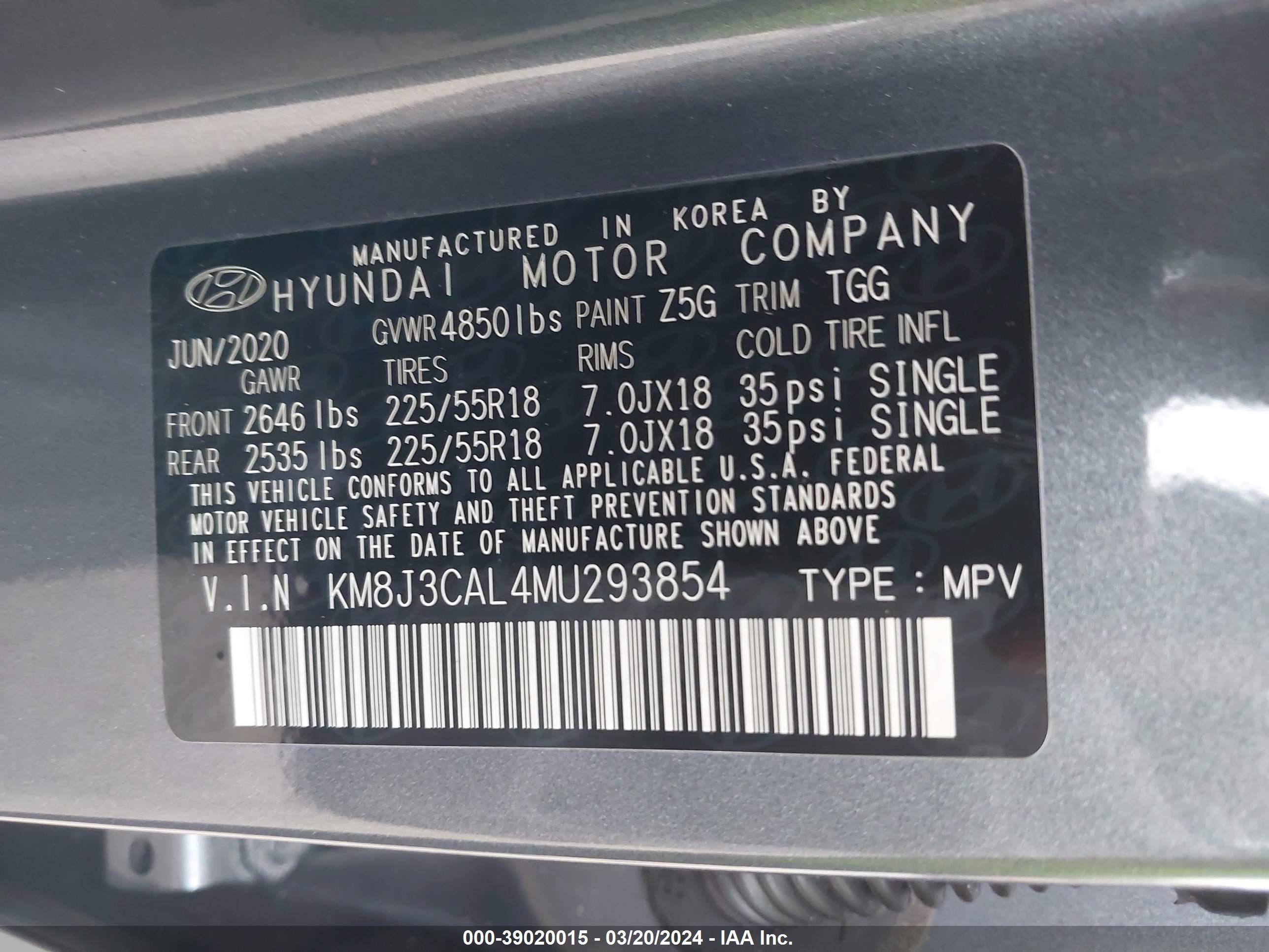 Photo 8 VIN: KM8J3CAL4MU293854 - HYUNDAI TUCSON 