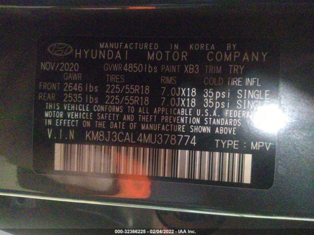 Photo 8 VIN: KM8J3CAL4MU378774 - HYUNDAI TUCSON 