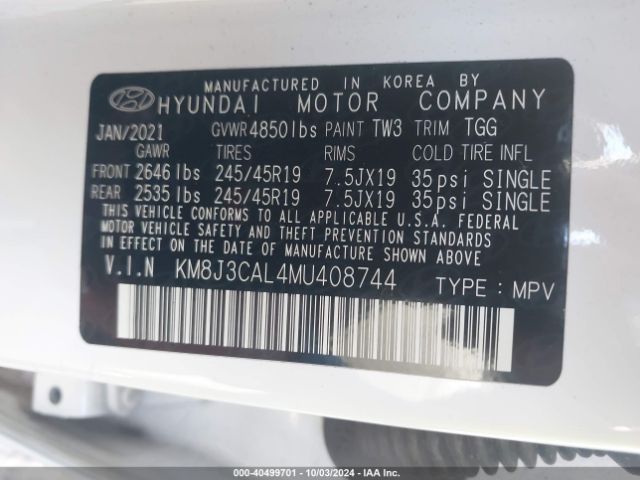 Photo 8 VIN: KM8J3CAL4MU408744 - HYUNDAI TUCSON 