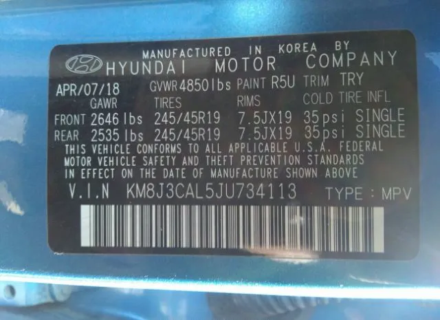 Photo 8 VIN: KM8J3CAL5JU734113 - HYUNDAI TUCSON 