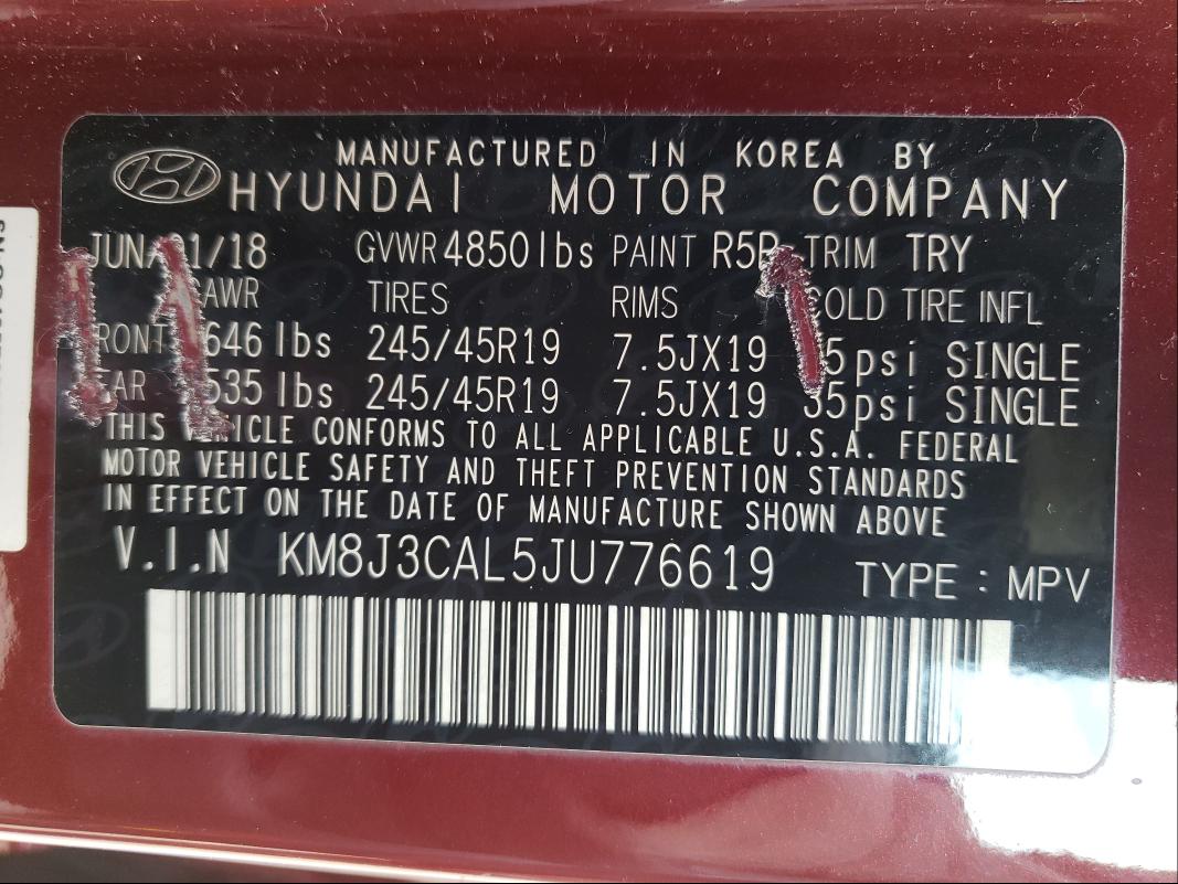 Photo 9 VIN: KM8J3CAL5JU776619 - HYUNDAI TUCSON 