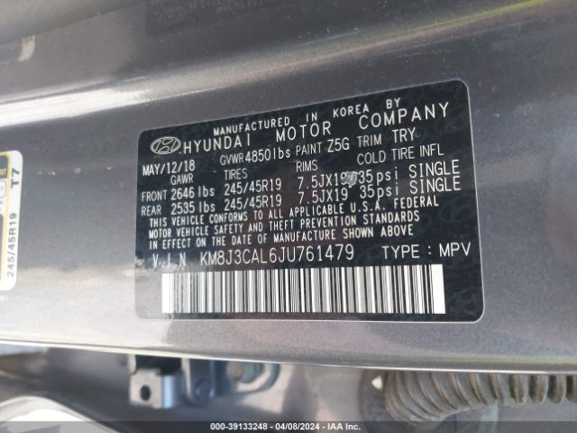 Photo 8 VIN: KM8J3CAL6JU761479 - HYUNDAI TUCSON 