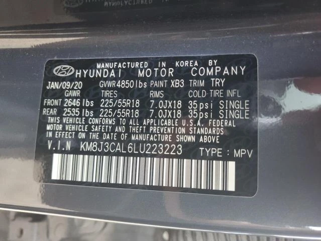 Photo 12 VIN: KM8J3CAL6LU223223 - HYUNDAI TUCSON LIM 