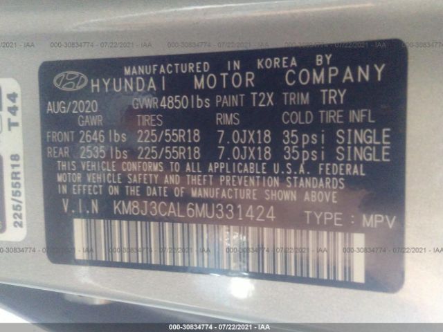 Photo 8 VIN: KM8J3CAL6MU331424 - HYUNDAI TUCSON 