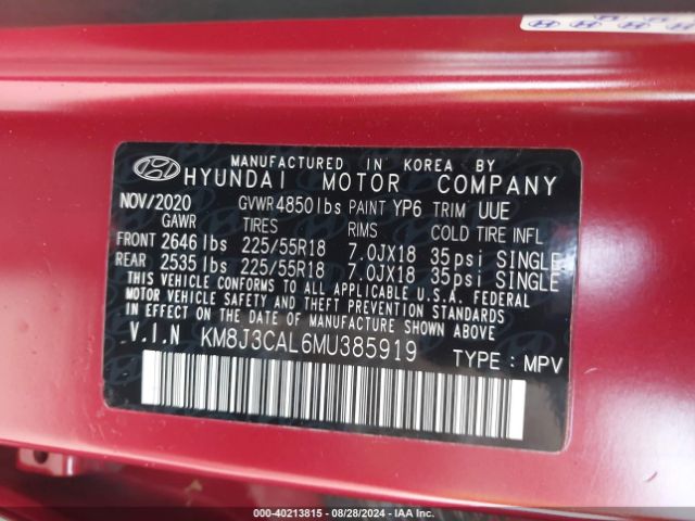 Photo 8 VIN: KM8J3CAL6MU385919 - HYUNDAI TUCSON 