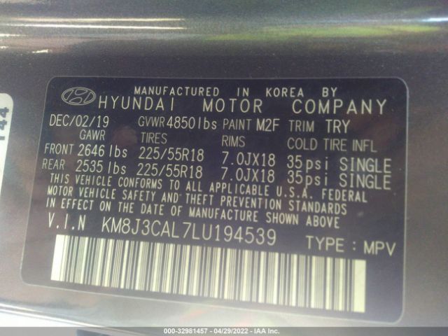 Photo 8 VIN: KM8J3CAL7LU194539 - HYUNDAI TUCSON 