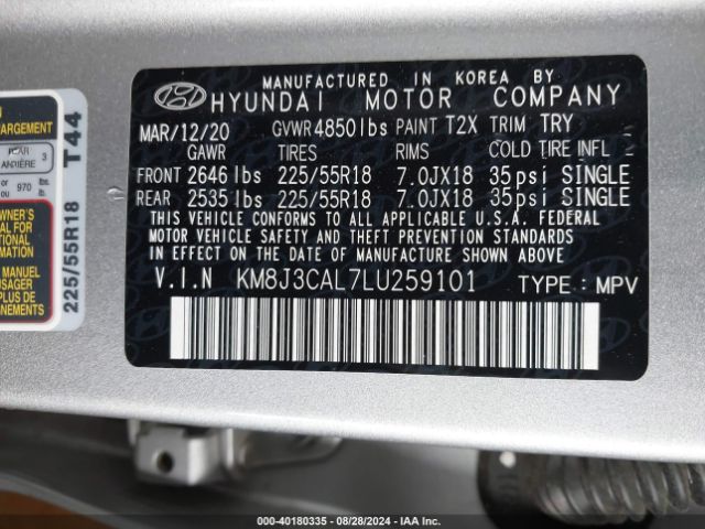 Photo 8 VIN: KM8J3CAL7LU259101 - HYUNDAI TUCSON 