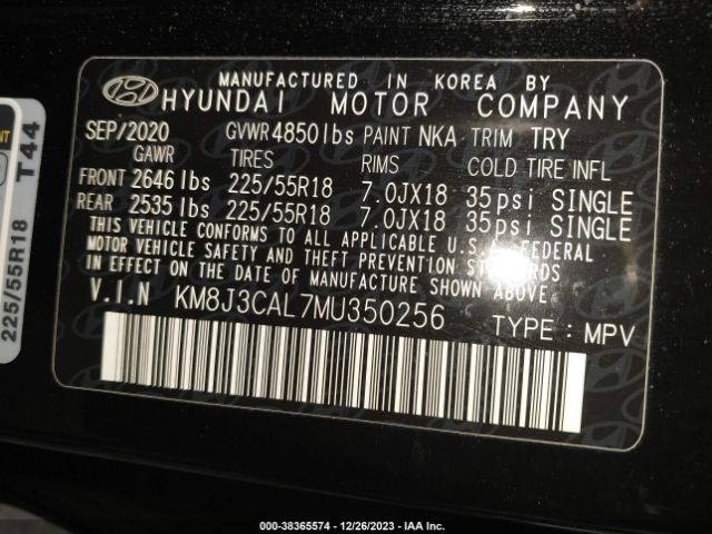 Photo 8 VIN: KM8J3CAL7MU350256 - HYUNDAI TUCSON 