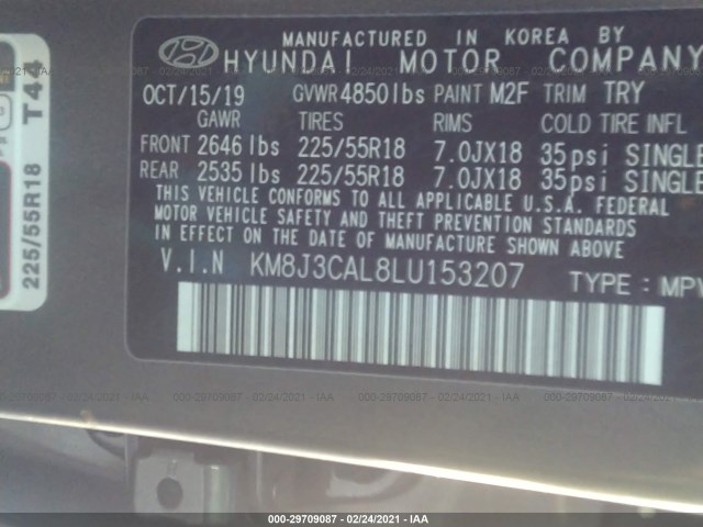 Photo 8 VIN: KM8J3CAL8LU153207 - HYUNDAI TUCSON 