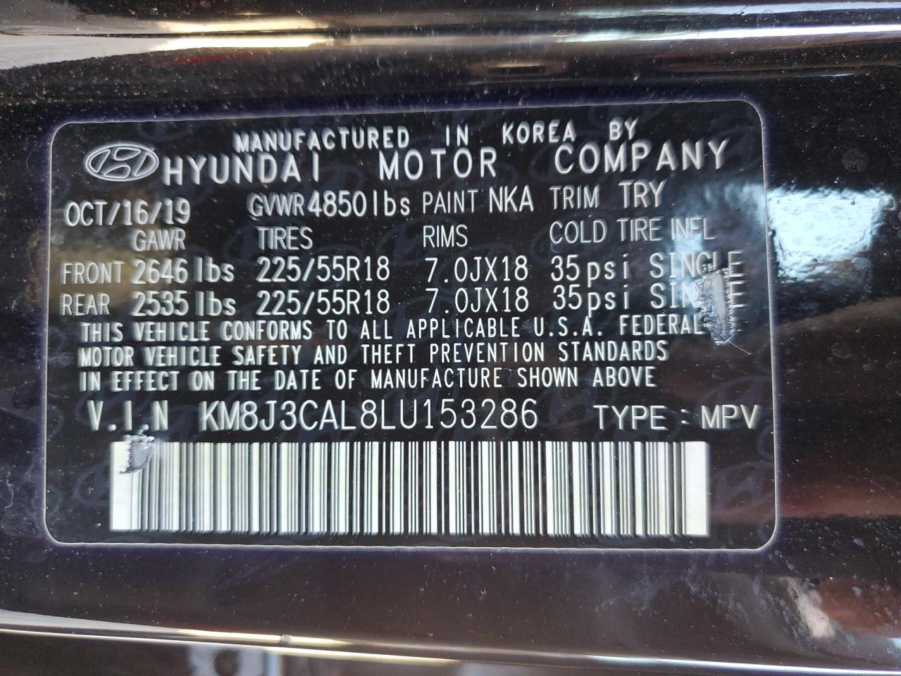 Photo 12 VIN: KM8J3CAL8LU153286 - HYUNDAI TUCSON 