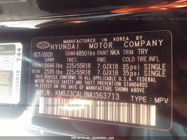 Photo 8 VIN: KM8J3CAL8MU363713 - HYUNDAI TUCSON 