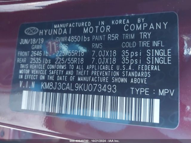 Photo 8 VIN: KM8J3CAL9KU073493 - HYUNDAI TUCSON 